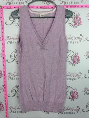 Talula Dusty Lavender Sleeveless V-Neck Knit Top rhinestone buttons